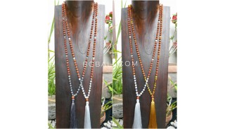 3color tassels necklace pendant rudraksha with agate bead stone bali